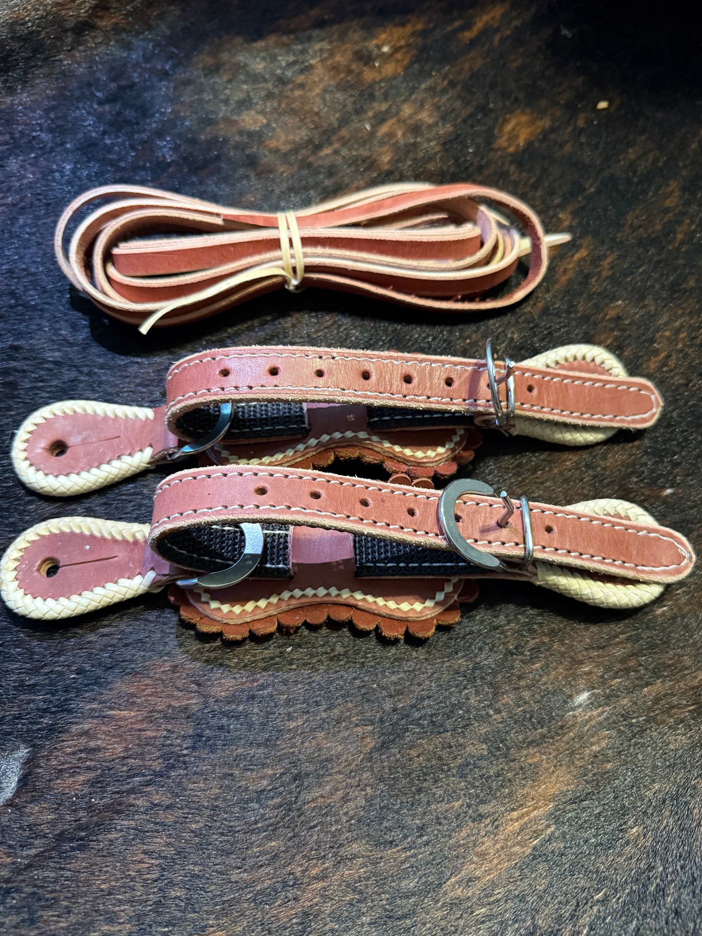 Handmade leather spur strap for bull riding