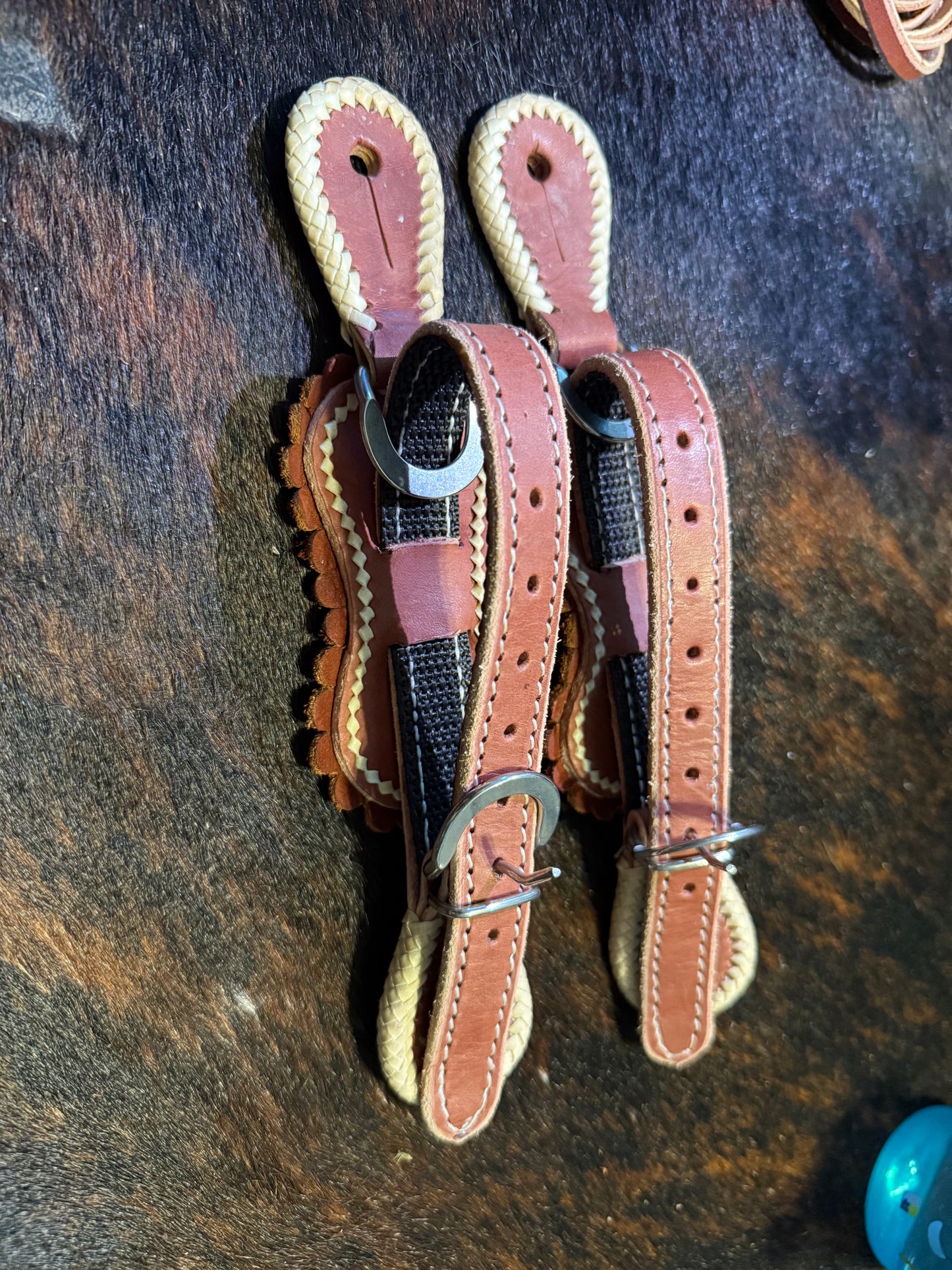 Handmade leather spur strap for bull riding
