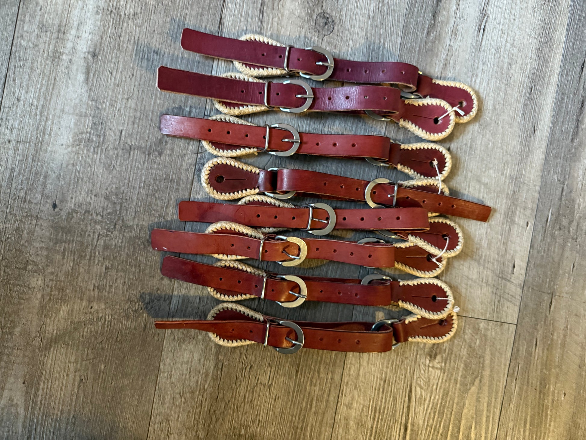 Handmade leather spur strap for bull riding